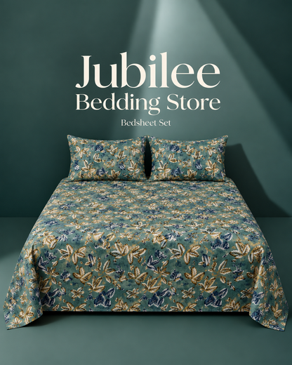 Teal Autumn Micro Cotton Bedsheet