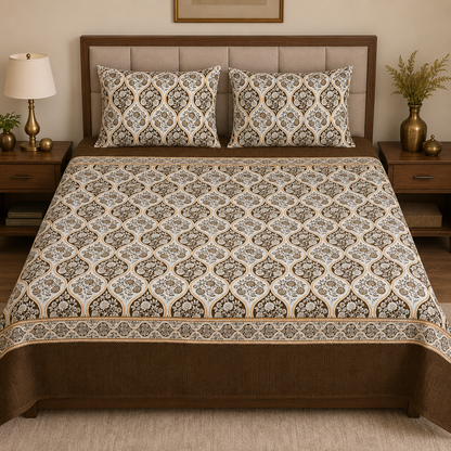 Mocha Royal Garden 🤎✨ Micro Cotton Bedsheet