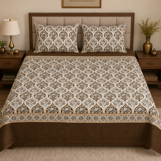 Mocha Royal Garden 🤎✨ Micro Cotton Bedsheet