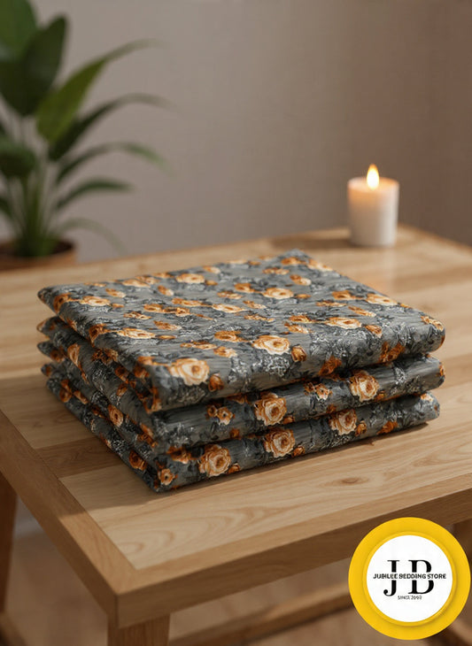 “Soft Grey Floral Bedsheet – Vibrant Pink & Red Flowers, Fade-Resistant Cotton”