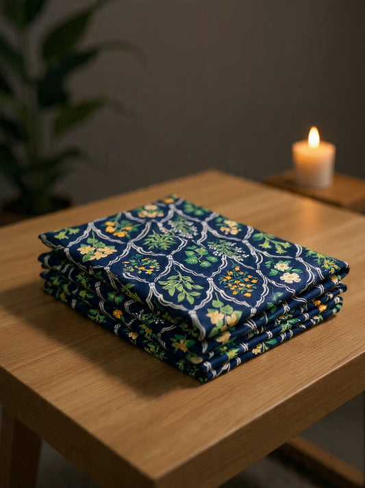 Royal Blue Bedsheet with Red & Pink Floral Design – Soft Cotton Double Bed Sheet