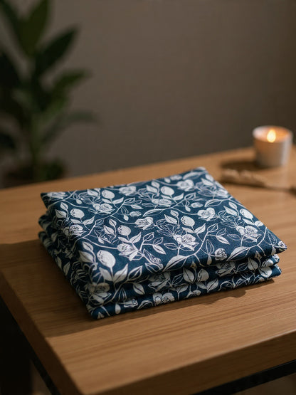 Deep Blue Bedsheet with Multi-Color Flowers – Soft & Wrinkle-Free