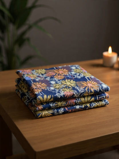 Blue Cotton Double Bed Sheet – Beautiful Floral Pattern