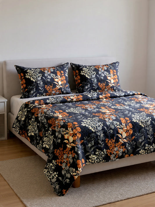 Modern Grey Leaf Print Bedsheet – Soft Fabric, Elegant Bedroom Look”