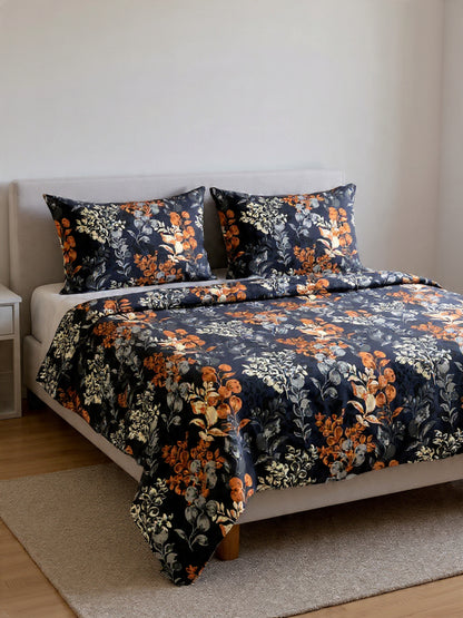 Modern Grey Leaf Print Bedsheet – Soft Fabric, Elegant Bedroom Look”
