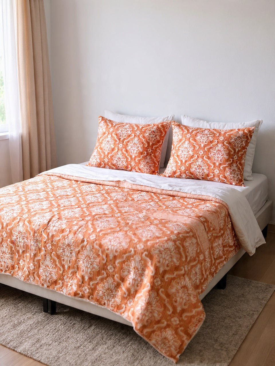 Elegant Orange Double Bedsheet – Smooth Texture, Premium Comfort