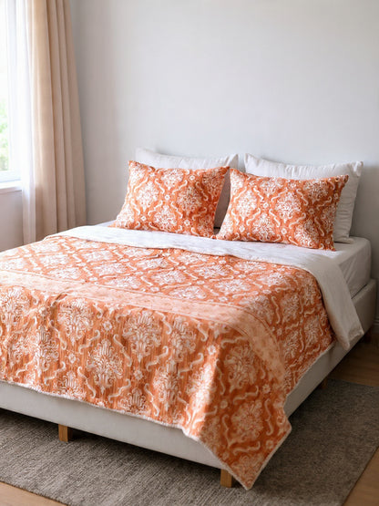 Elegant Orange Double Bedsheet – Smooth Texture, Premium Comfort